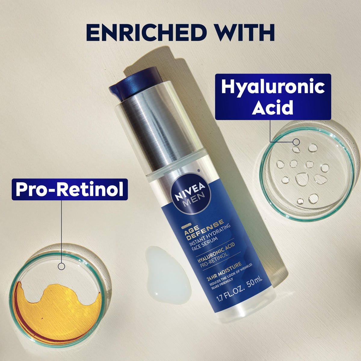 NIVEA MEN bottle held in hand showing 1.7 oz scale and travel convenience