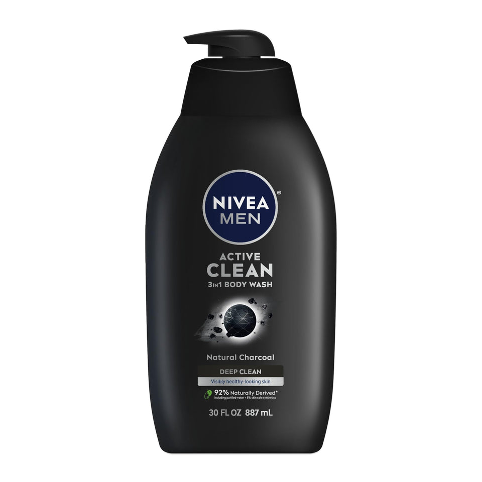 NIVEA MEN front packaging showing charcoal 3‑in‑1 benefits and size