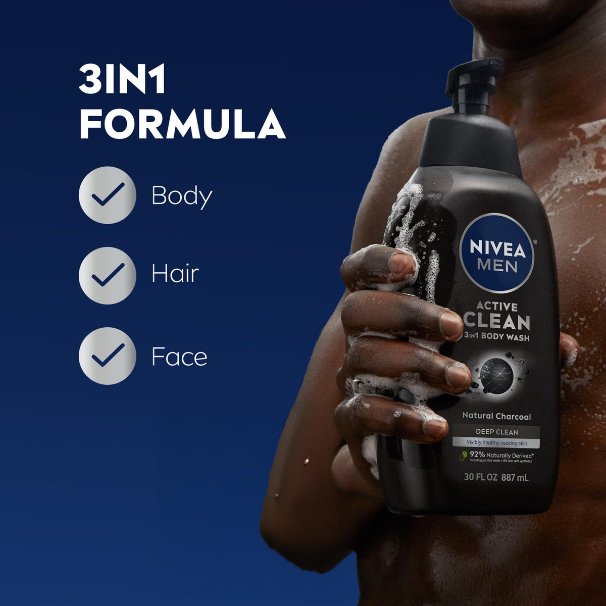NIVEA MEN dispensing pump delivering easy one‑hand use in shower