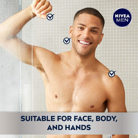 NIVEA MEN cream being applied to hands demonstrating quick moisturize benefit
