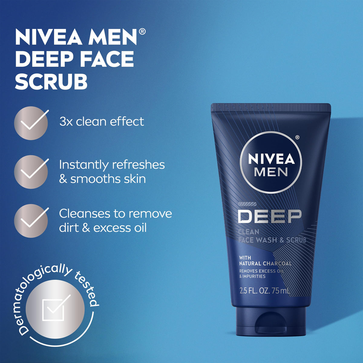 NIVEA MEN back label with ingredients and dermatological testing benefit