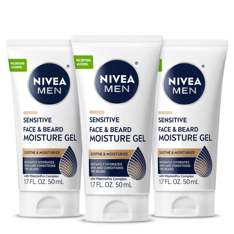 NIVEA MEN front tube view showing product and easy application benefit
