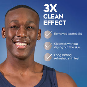 NIVEA MEN used on beard demonstrating cleansing under facial hair benefit