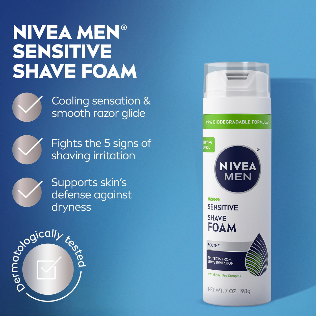 NIVEA MEN foam texture on hand, dense lather softens stubble