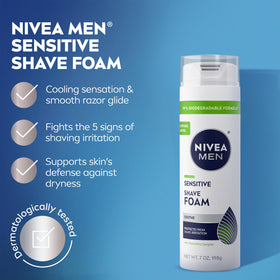 NIVEA MEN foam texture on hand, dense lather softens stubble