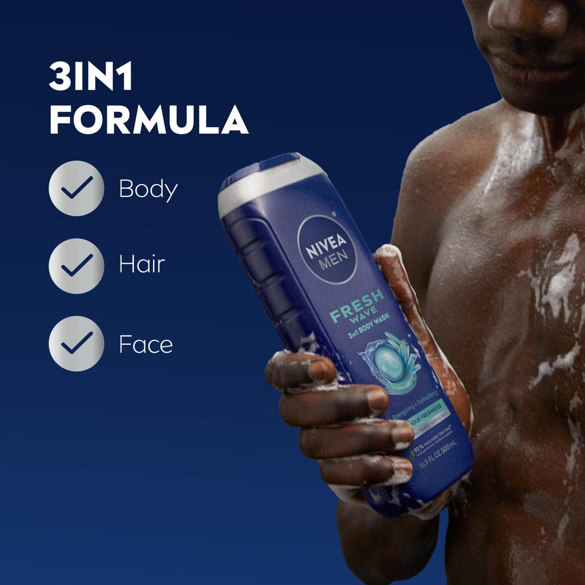 NIVEA MEN back label close-up highlighting ingredients and safety benefit