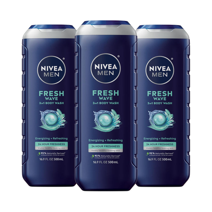 NIVEA MEN front bottle view showing clear label and menthol scent benefit