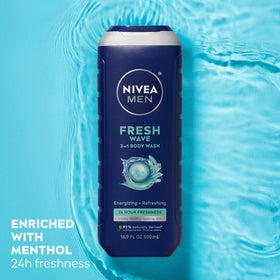 NIVEA MEN pouring gel into hand to show lather and easy rinsing benefit