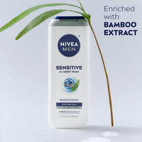 NIVEA MEN ingredient focus on bamboo extract and almond oil for gentle care