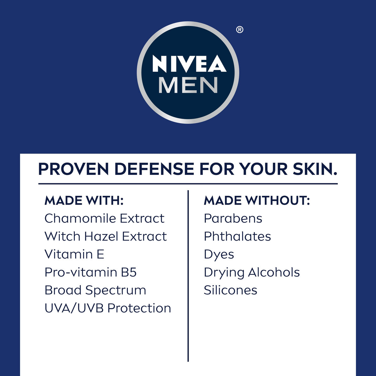 Close-up of NIVEA MEN ingredient label highlighting Vitamin E benefit