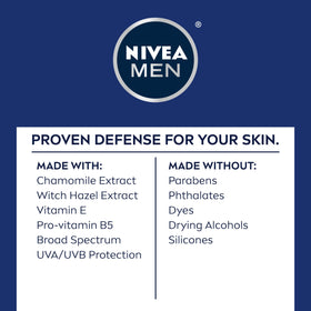 Close-up of NIVEA MEN ingredient label highlighting Vitamin E benefit