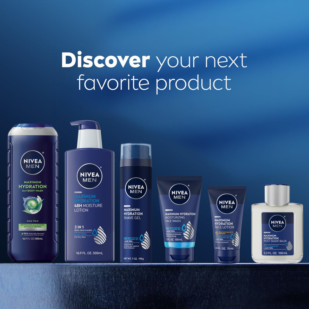 NIVEA MEN on bathroom shelf among grooming items showing routine-ready benefit