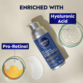 NIVEA MEN lotion being dispensed from bottle highlighting easy, controlled application