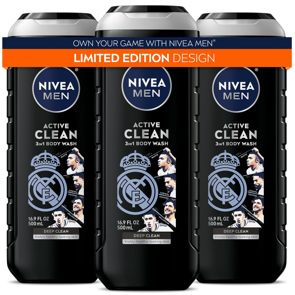 NIVEA MEN front packaging shows Real Madrid design and product benefit