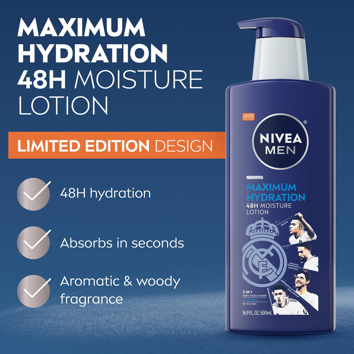 NIVEA MEN lotion texture on hand demonstrating fast absorption