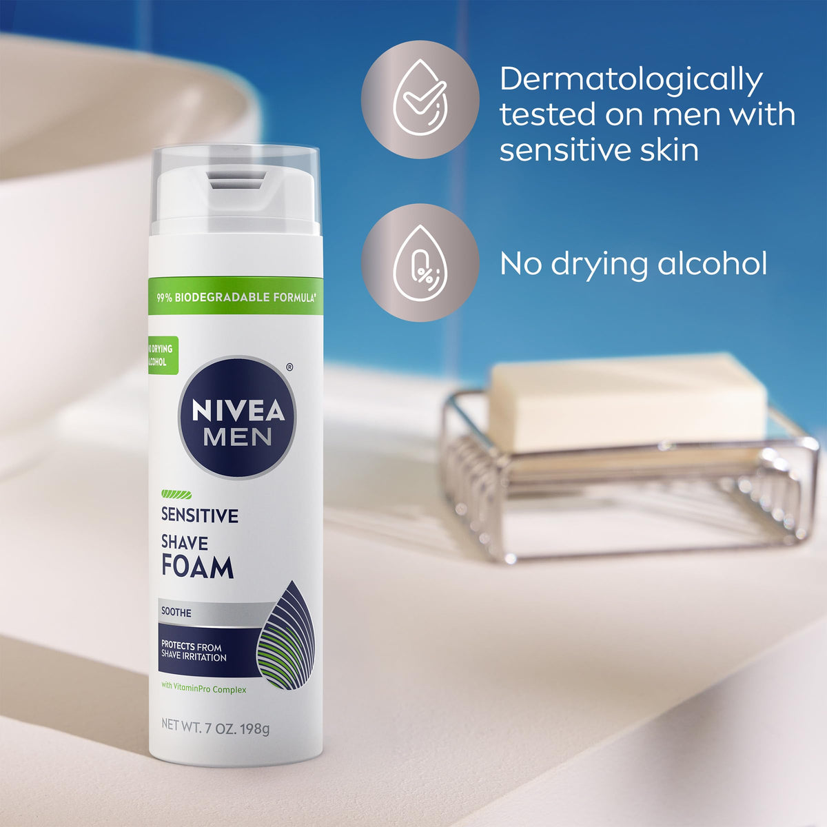 NIVEA MEN can in hand for size comparison, easy to grip and store