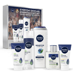 NIVEA MEN set front packaging showing all five products for an easy routine