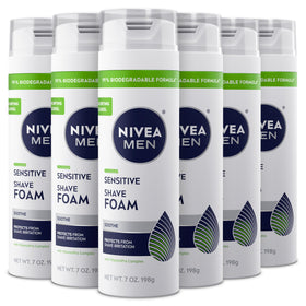 NIVEA MEN front packaging showing six 7 oz cans, convenient value pack