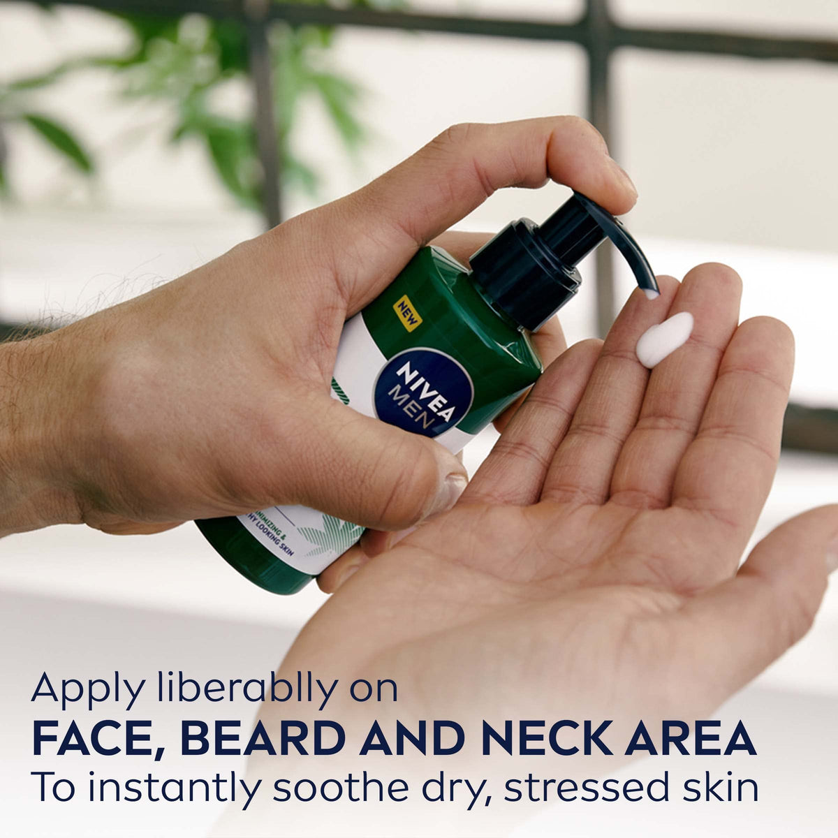NIVEA MEN bottle in hand showing 5 fl oz travel-friendly size