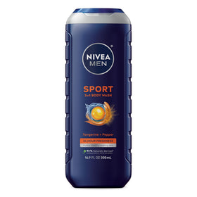 NIVEA MEN front bottle shot showing tangerine pepper fragrance and benefits