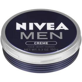 NIVEA MEN tin front packaging showing product and branding benefit: travel-ready hydration