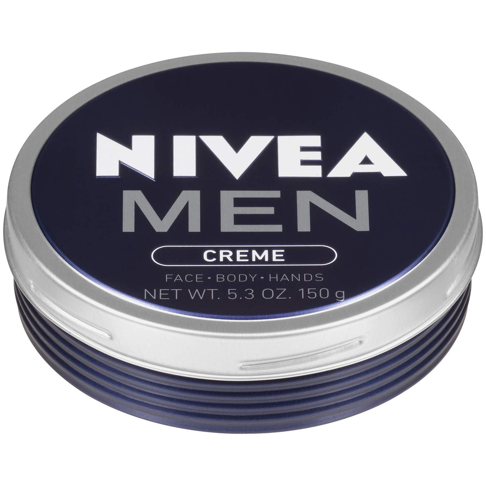NIVEA MEN tin front packaging showing product and branding benefit: travel-ready hydration