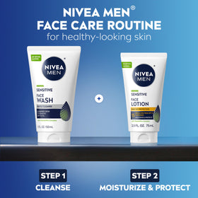 NIVEA MEN 5 fl oz tube staged for travel showing compact, travel-friendly benefit