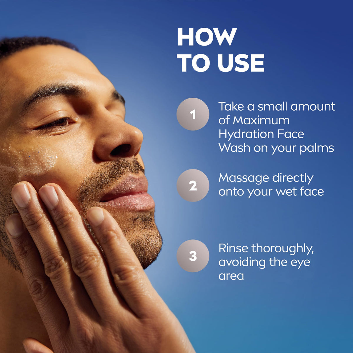 NIVEA MEN tube next to hand showing compact 2.5 fl oz travel size benefit