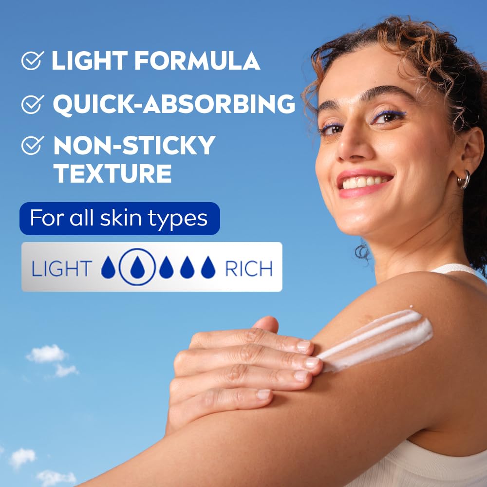 NIVEA lotion texture close-up demonstrating lightweight, fast-absorbing formula