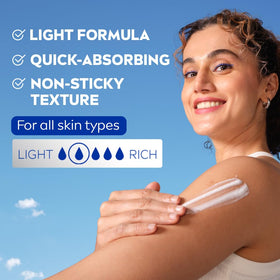 NIVEA lotion texture close-up demonstrating lightweight, fast-absorbing formula