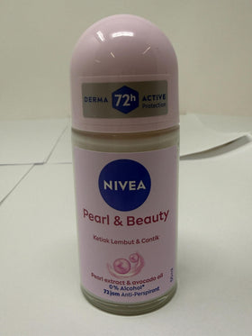 NIVEA Pearl & Beauty roll-on held in hand to show compact travel-friendly size