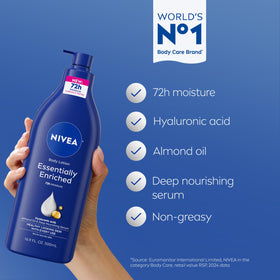NIVEA pump dispensing lotion demonstrating easy controlled application and less waste