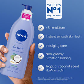 NIVEA dispensing lotion on hand demonstrating easy pump application