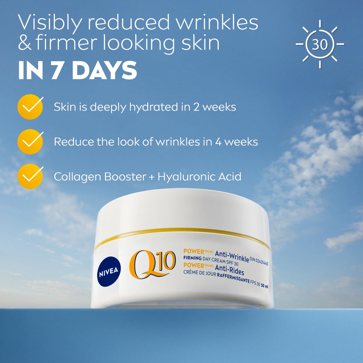 NIVEA Q10 open jar texture demonstrating smooth moisturizing benefit