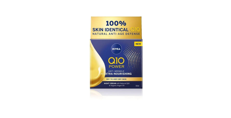 NIVEA Q10 Power night cream jar front view showing packaging and travel size benefit
