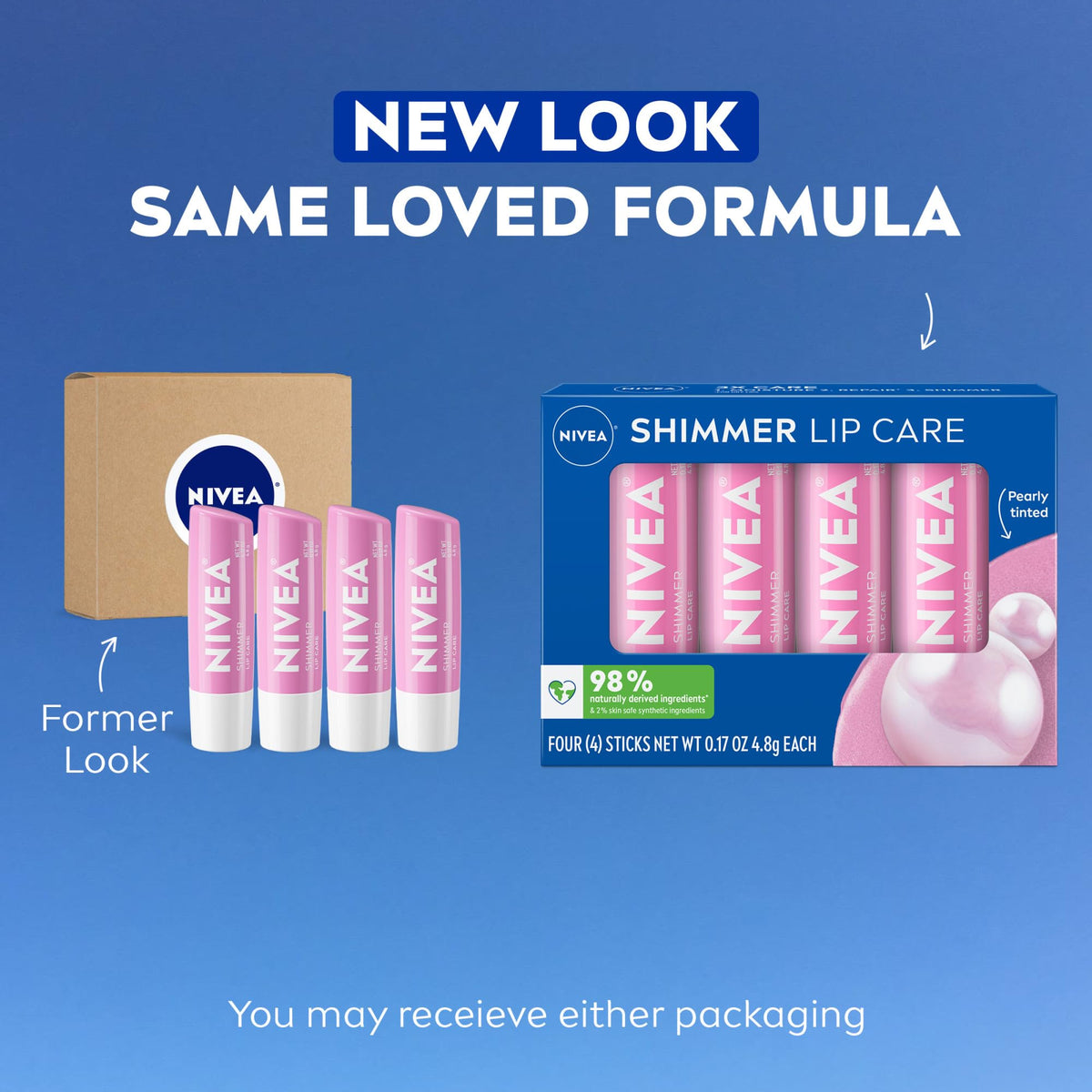 NIVEA close-up of shimmer lip balm stick highlighting smooth tip