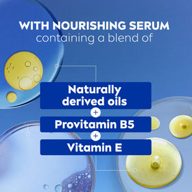 NIVEA bottle beside a hand to show 20 fl oz size and portability