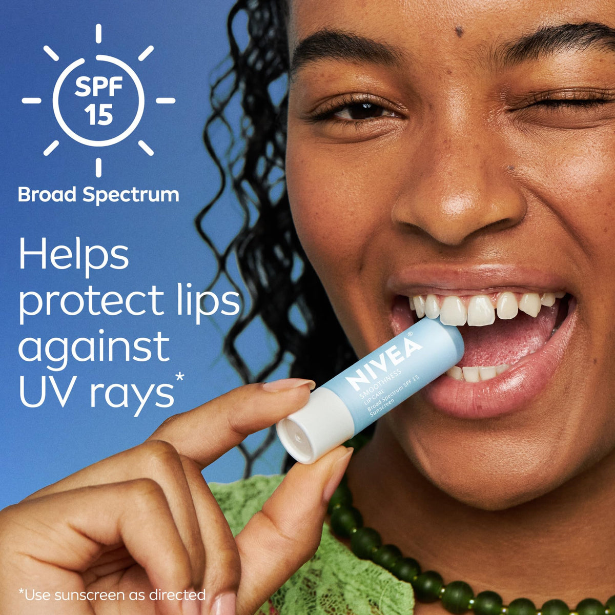 Application of NIVEA balm on lips demonstrating instant hydration benefit