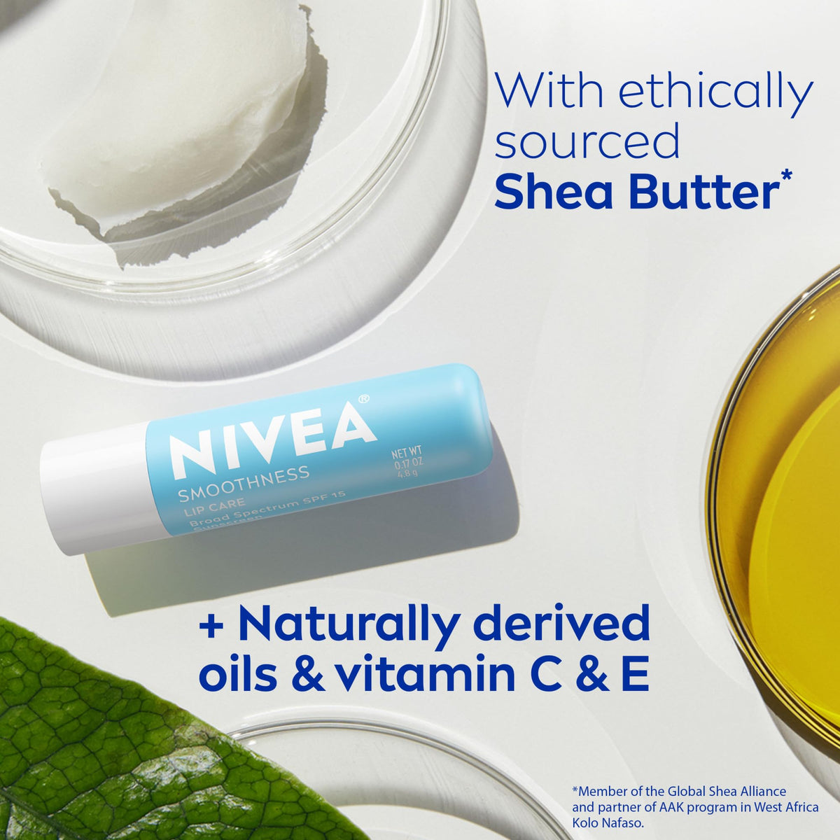 NIVEA stick next to coin showing 0.17 oz travel-friendly size