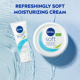 NIVEA Soft jar on bathroom shelf in lifestyle scene showing daily routine convenience benefit