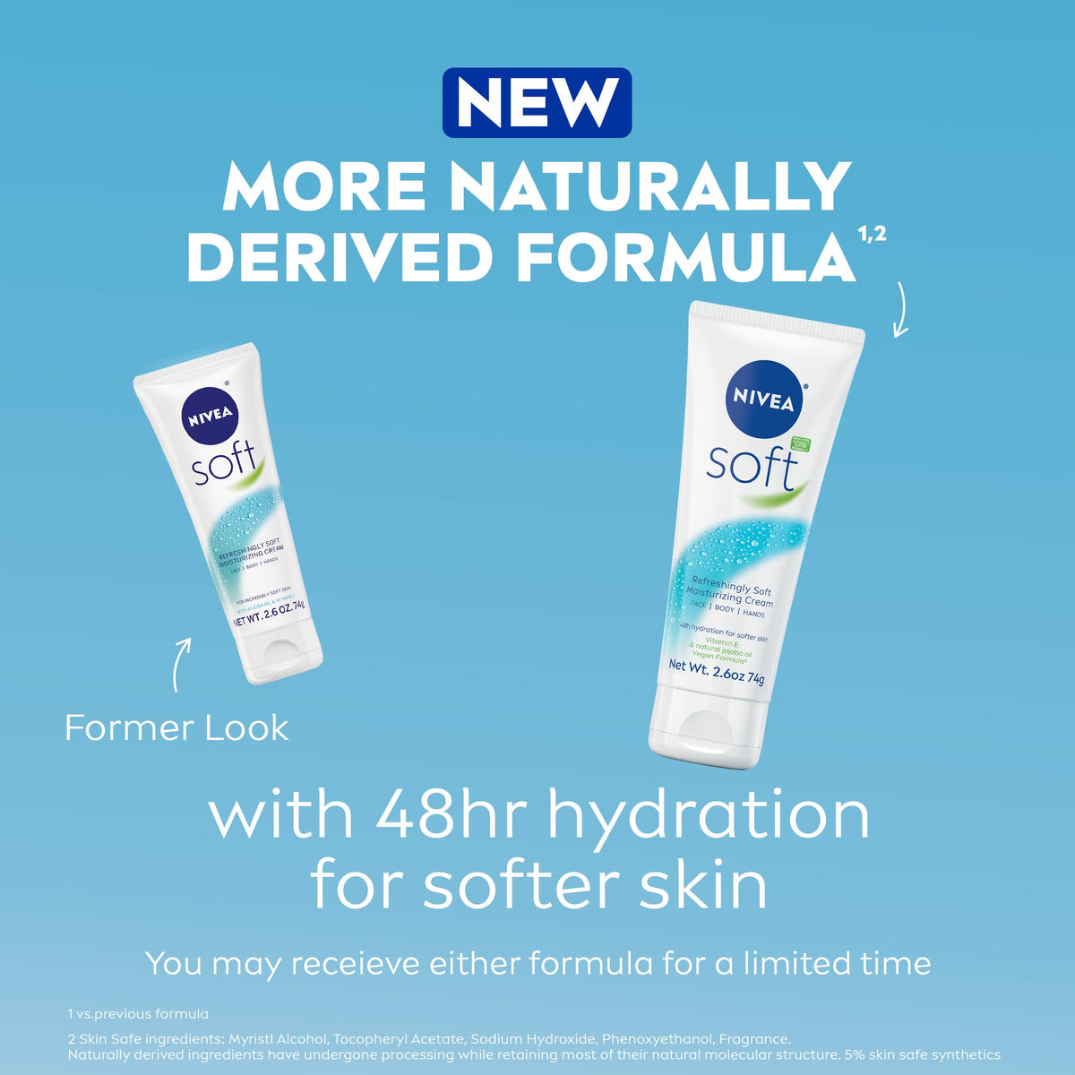 NIVEA Soft open tube texture close-up highlighting fast-absorbing finish benefit