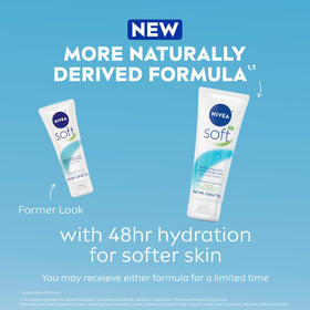 NIVEA Soft open tube texture close-up highlighting fast-absorbing finish benefit
