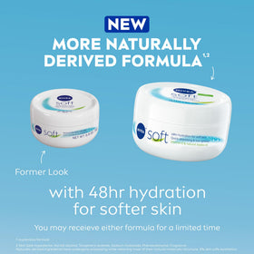 NIVEA Soft open jar showing silky cream texture for fast absorption and smoothness