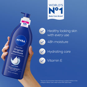 NIVEA lotion texture close-up demonstrating smooth, non-greasy finish benefit