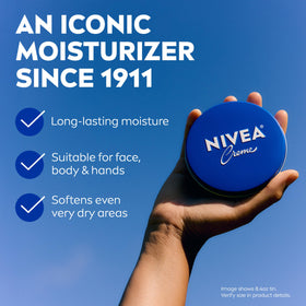 NIVEA tin opened to reveal thick cream for intensive hydration