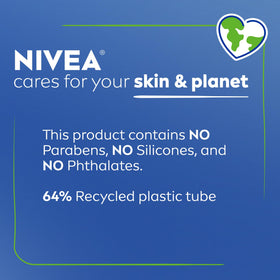NIVEA tube highlighting recycled plastic badge and eco-conscious packaging benefit