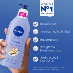 NIVEA lotion texture on skin showing smooth, fast-absorbing benefit