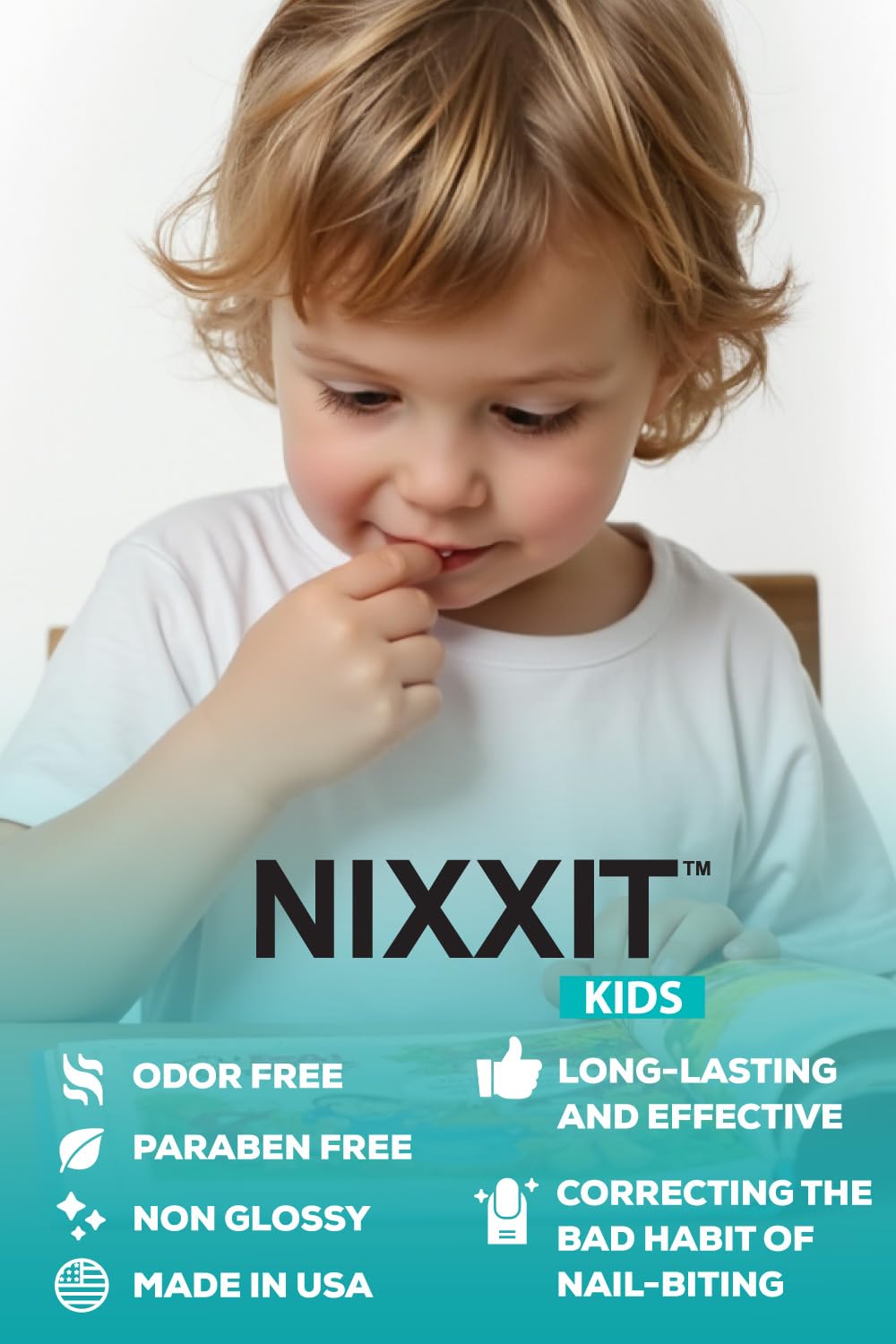 NIXXIT being brushed on a child's nail to protect cuticles and deter biting