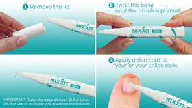 NIXXIT product label showing gentle, water-based formula and safety