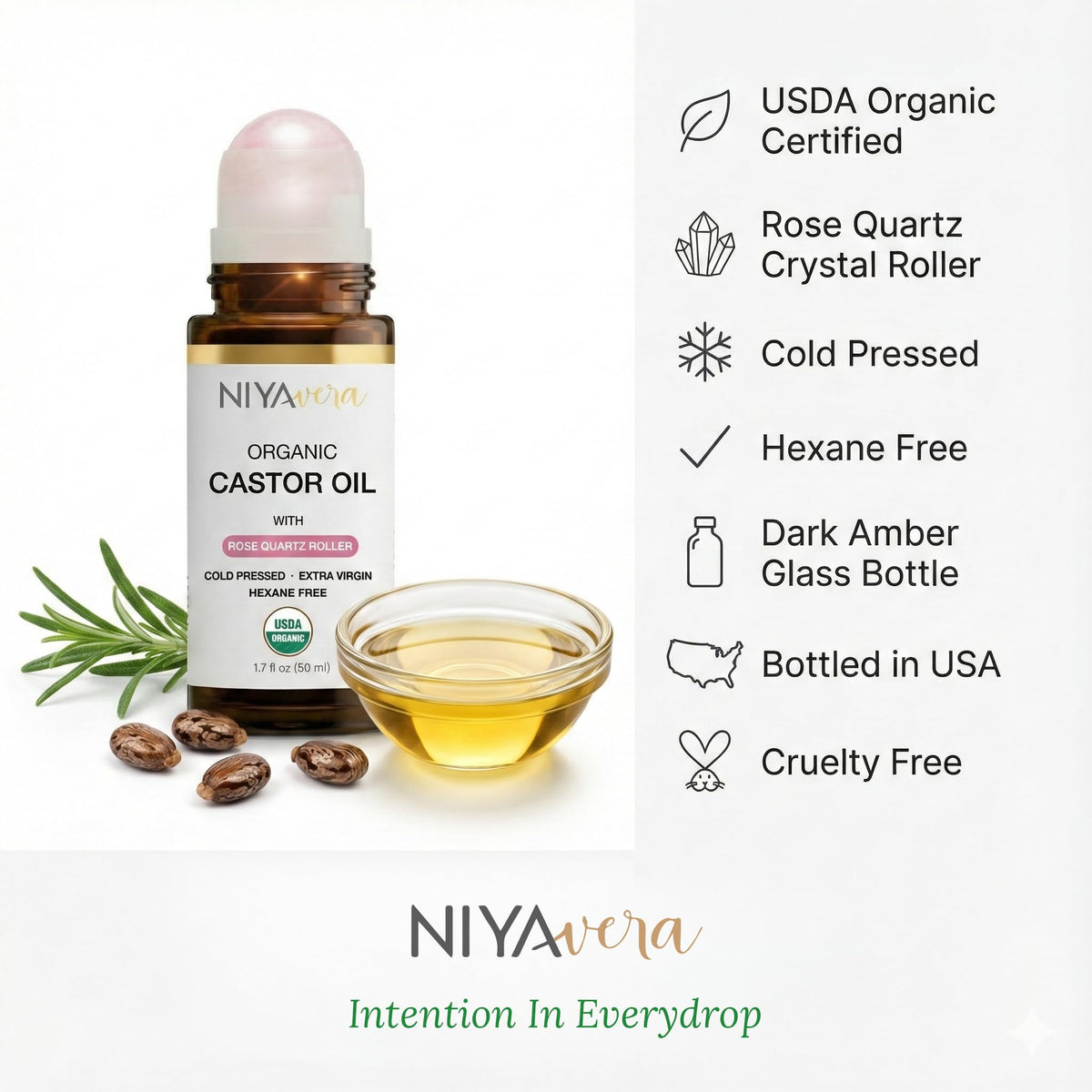 NIYAVERA bottled in USA stamp on packaging reassuring quality control